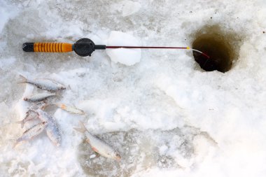 Ice fishing rod with catch clipart