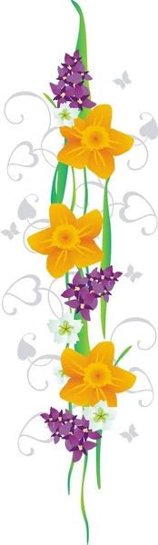 Daffodil Karangan Bunga Terisolasi Pada Putih - Stok Vektor