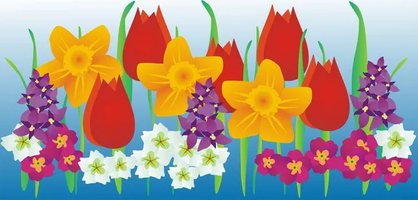 Spring Flowers Frieze Tulips Daffodils - Stok Vektor