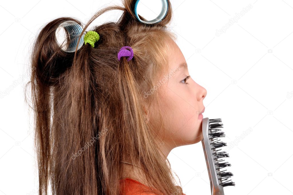 Girl takes care of the hair