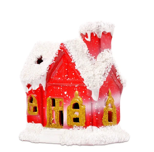 Decoración navideña en forma de casa cubierta de nieve —  Fotos de Stock