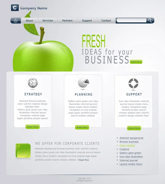 Vector Sitio web gris-verde con manzana — Vector de stock
