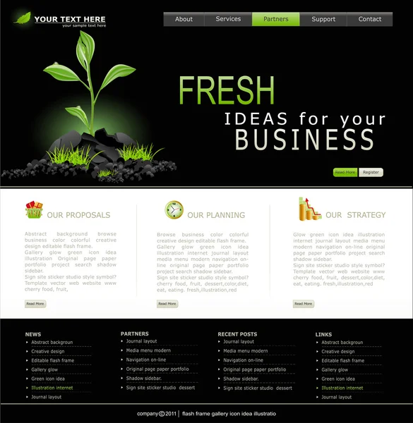 Site Web vectoriel pour les entreprises. Noir avec germe vert — Image vectorielle