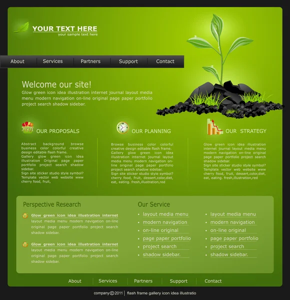 Site Web vectoriel pour les entreprises. Noir avec germe vert — Image vectorielle