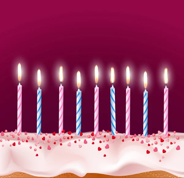 バースデー ケーキの上の青とピンクの蝋燭 — ストックベクタ