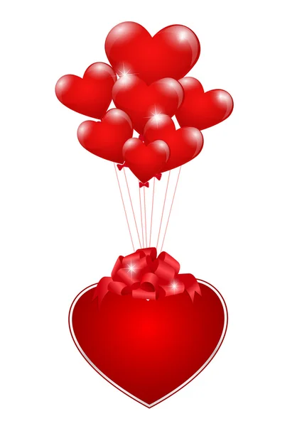 Ein Bündel Luftballons Herz Gebunden Ein Glückwunschherz Auf Weißem Hintergrund — Stockvektor