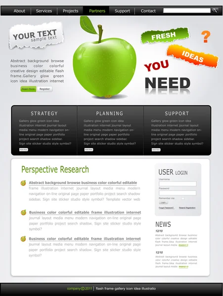Vector Grey-green website with apple — Stock Vector