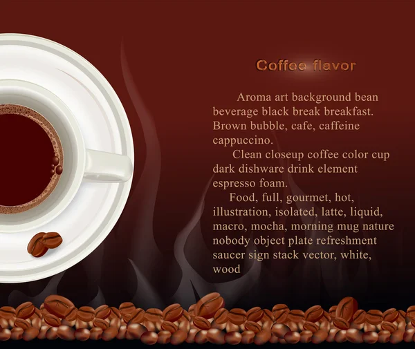 矢量的小册子 一杯咖啡的咖啡豆与棕色背景上 — 图库矢量图片