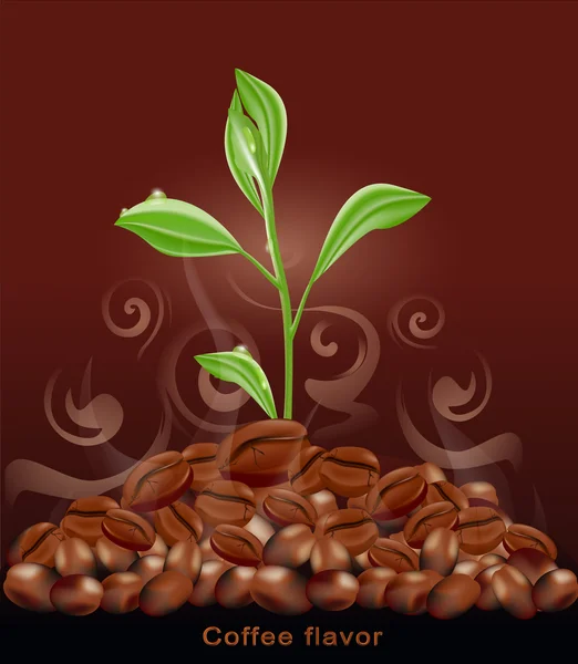 Vektorové výhonek roste z hromady kávy na hnědé pozadí — Stockový vektor
