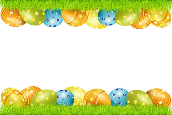 Vektör Çerçeve Paskalya Yumurtaları Yeşil Çimen — Stok Vektör