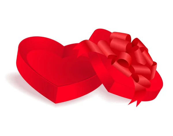 Caixa de coração vermelho vetorial com fitas e laço — Vetor de Stock