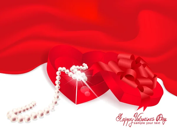 矢量礼品盒心与白色红色背景上的明珠 — 图库矢量图片
