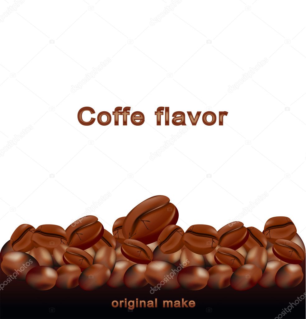 Vector fried hot coffee beans on white background
