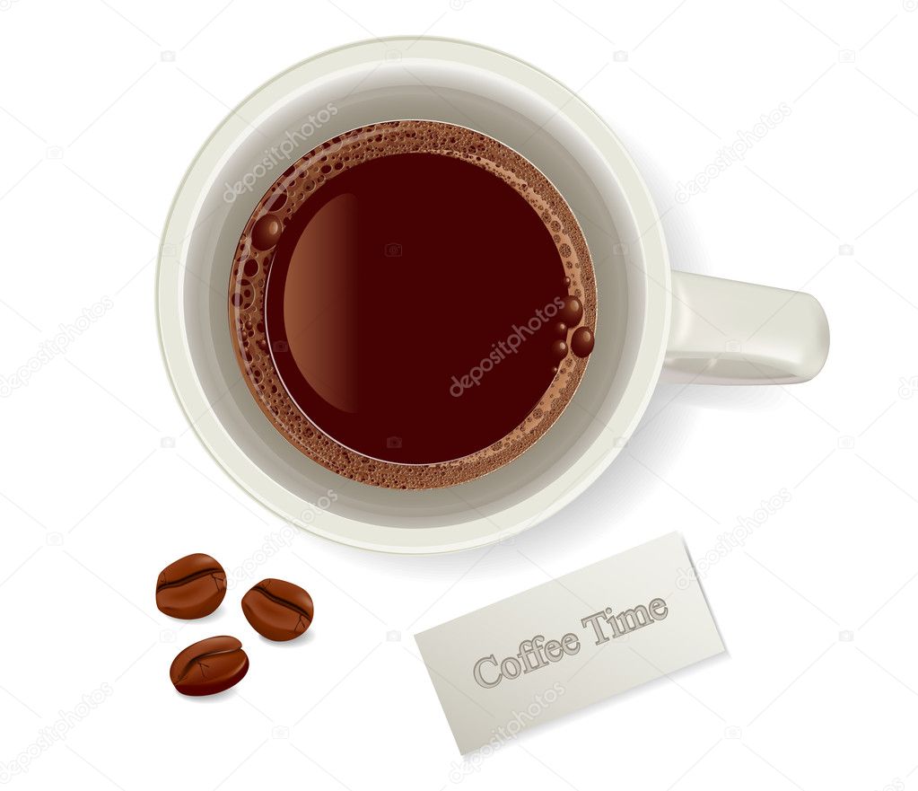 Vector cup of coffee with coffee beans