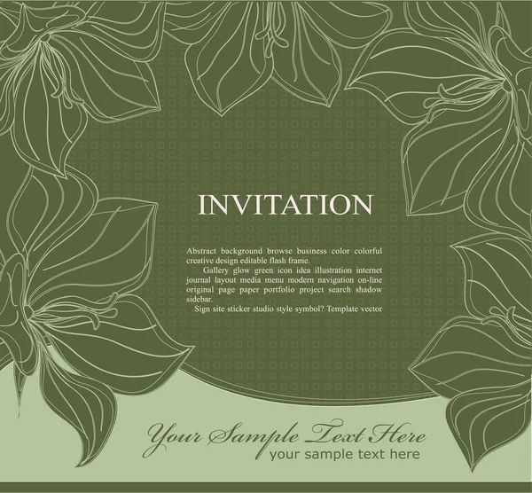 Vector invitación verde oscuro con flores — Archivo Imágenes Vectoriales