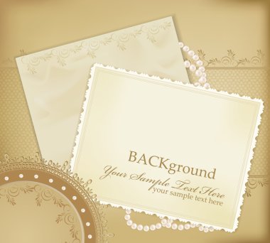 Vector congratulation gold retro background with ,pearls, lace, clipart