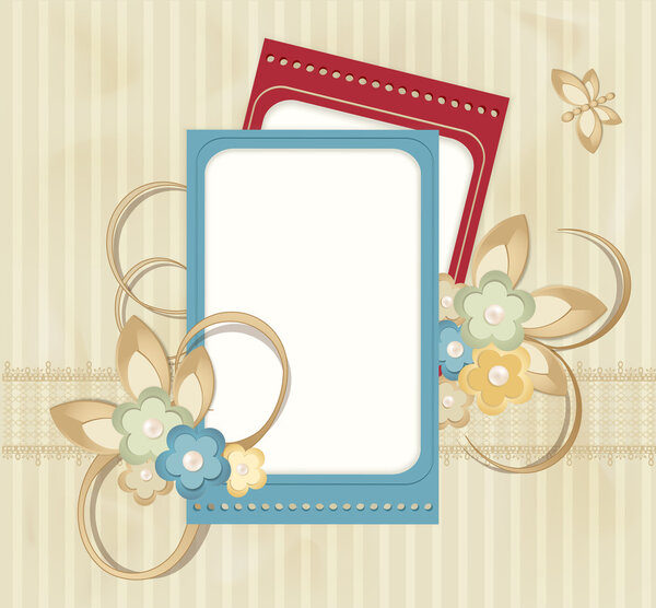 Congratulation vector retro background with ribbons, flowers