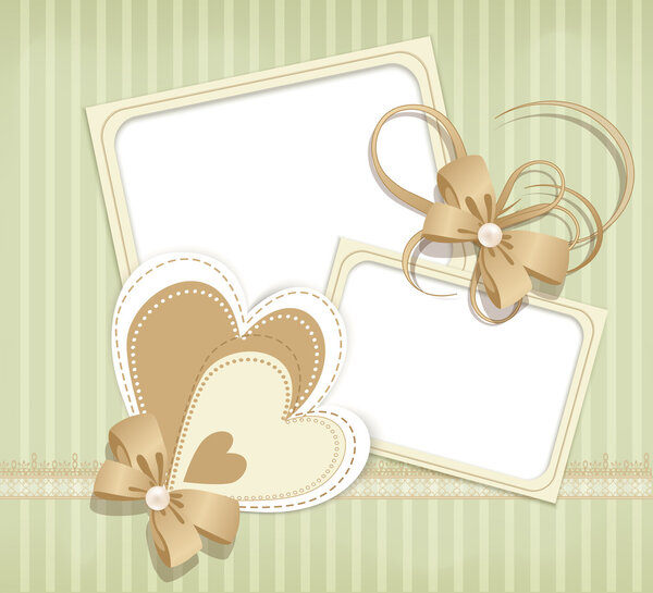 Congratulation vector retro background with ribbons, flowers and