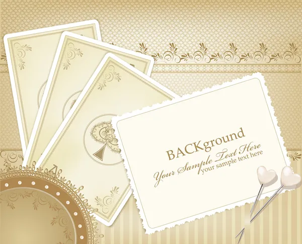 Vettoriale congratulazione oro retro sfondo con carte da gioco — Vettoriale Stock