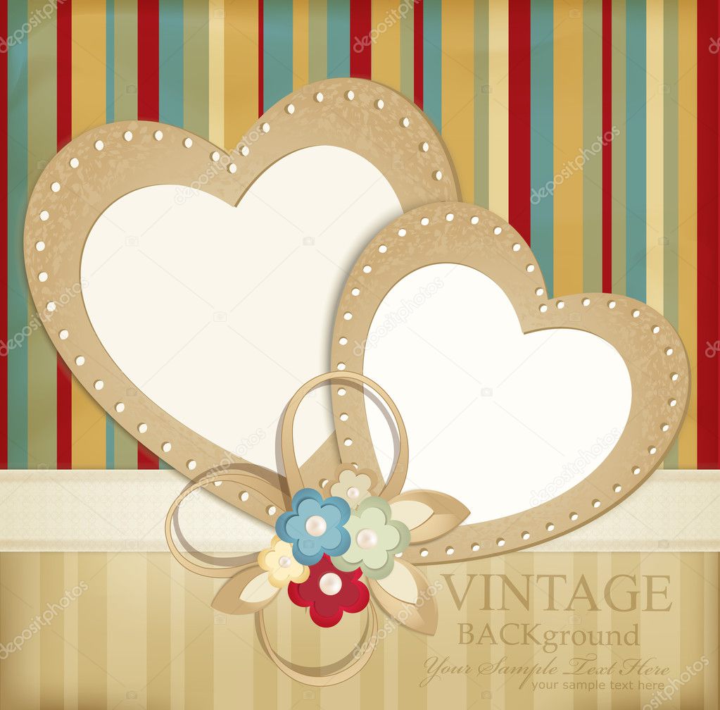 Congratulation vector retro background with ribbons, flowers and