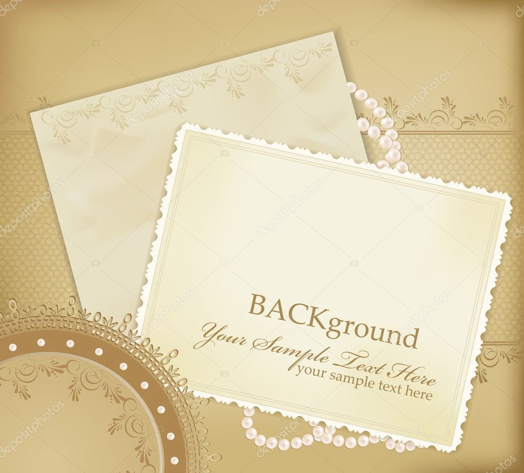Vector congratulation gold retro background with ,pearls, lace,