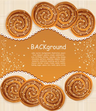 Vector background with cookies sprinkled with sesame seeds and clipart