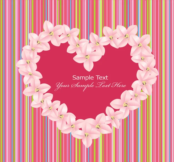 Vector hart bestaande uit roze bloemen op een gestreepte achtergrond — Stockvector