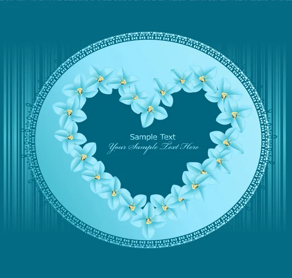 Vector del corazón, que consiste en flores, marco de encaje en un fondo azul — Archivo Imágenes Vectoriales