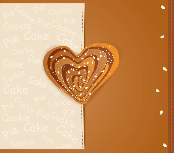 Fond vectoriel avec un biscuit en forme de coeur saupoudré de ses — Image vectorielle