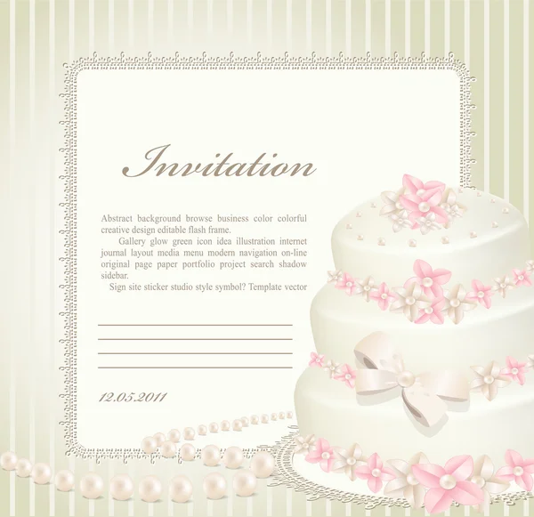 Düğün davetiyesi, doğum günü pastası ile tebrik kartı — Stok Vektör