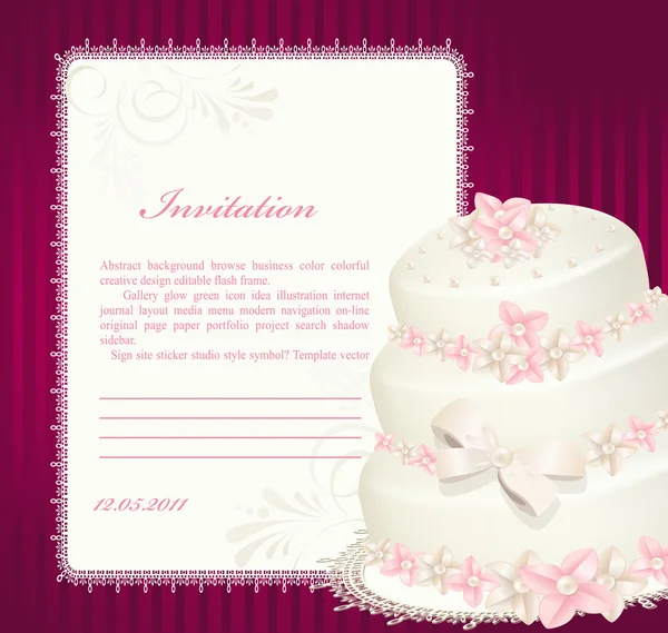 Приглашение на свадьбу, поздравительная открытка с тортом на день рождения — стоковый вектор