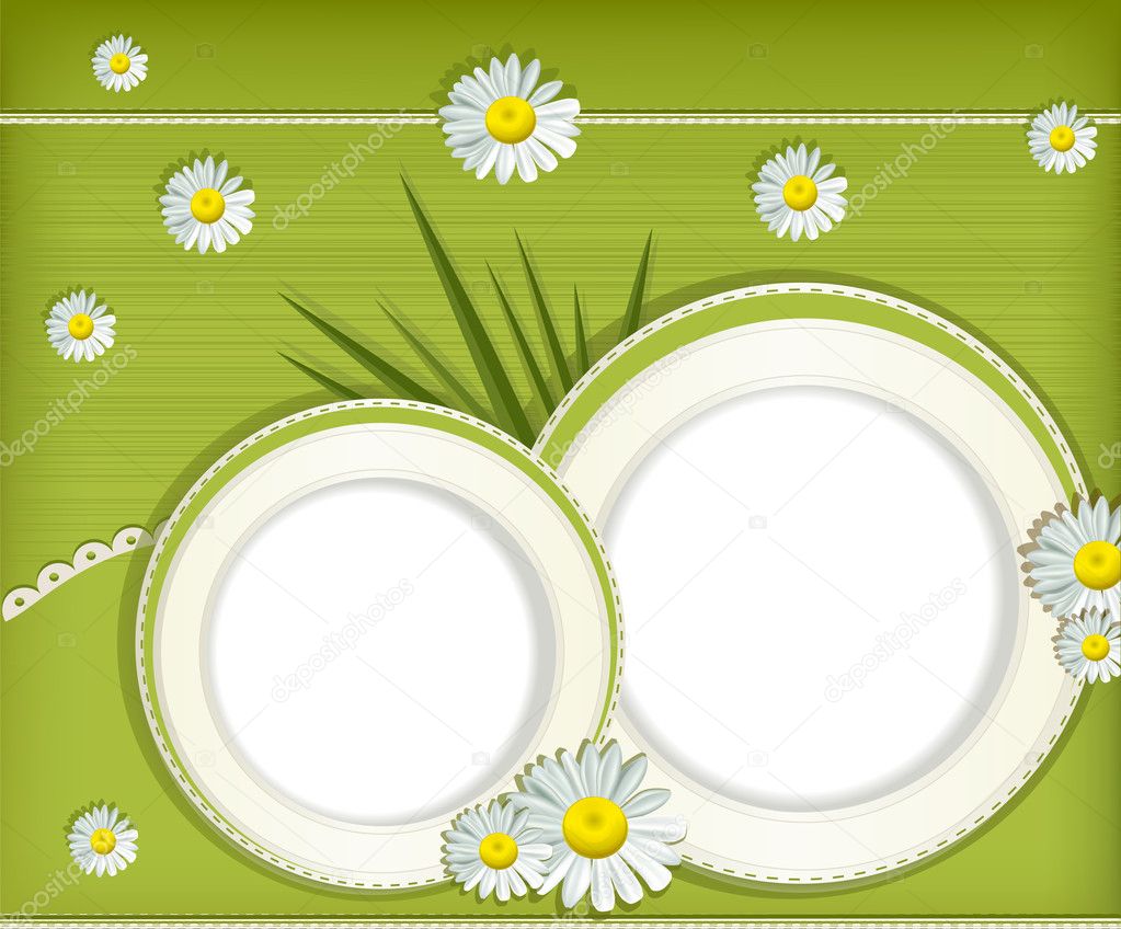 Vector greeting card with daisies and abstracts background
