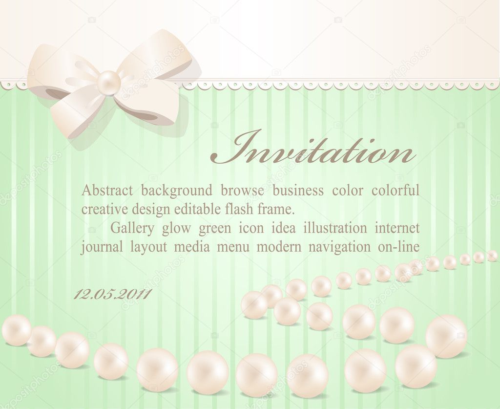 Vector holiday invitation with bow and pearls