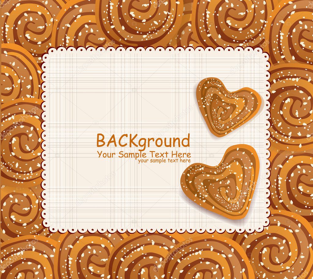 Vector background with a heart-shaped cookies sprinkled with ses