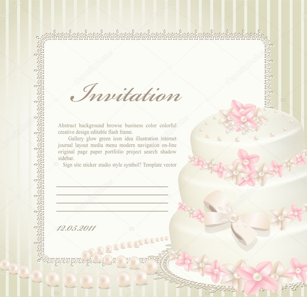 Wedding invitation, greeting card with a birthday cake