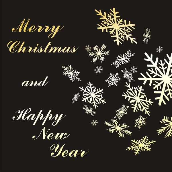 Copos de nieve de oro de Navidad sobre fondo negro — Archivo Imágenes Vectoriales