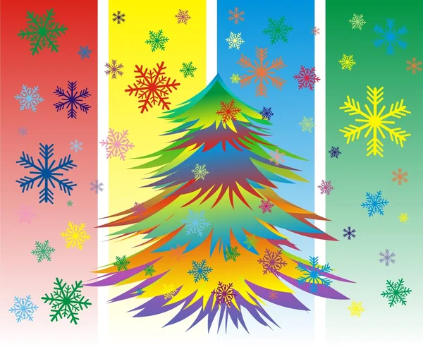 Vector kleurrijke Kerstmis of Nieuwjaar boom met sneeuwvlokken — Stockvector