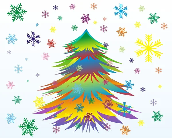 ベクトル カラフルなクリスマスや新年のツリーは雪の — ストックベクタ
