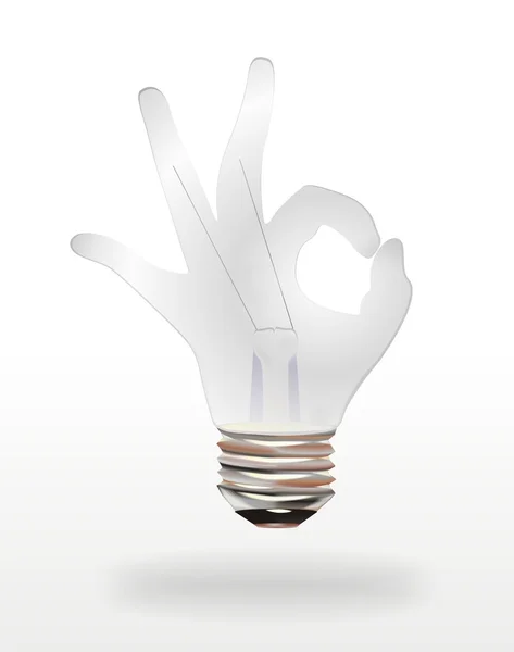 Ok hand lamp bulb — Stock Vector