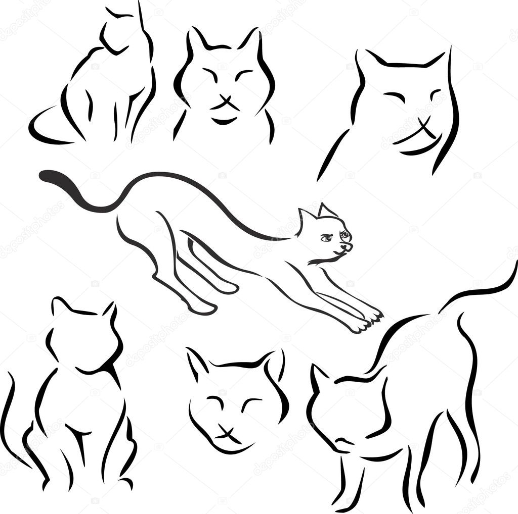 Set of silhouettes of cats