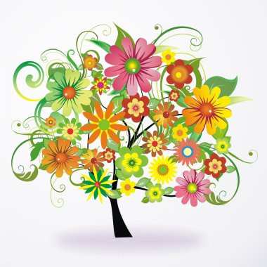 Vector abstract colorful tree from flowers clipart