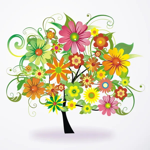 Vetor árvore colorida abstrata de flores — Vetor de Stock