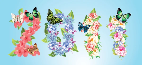 2011 cartão floral com flores —  Vetores de Stock
