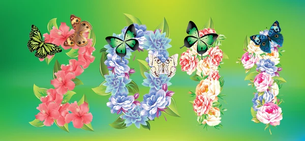 Tarjeta floral 2011 con flores — Vector de stock