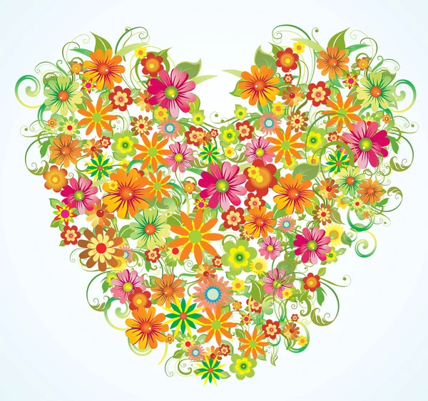 Çiçeklerle Kelebekler Yürekten — Stok Vektör