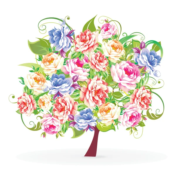 Bunter Baum Aus Blumen — Stockvektor