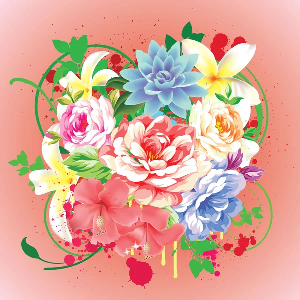 Πολύχρωμο floral φόντο με λουλούδια — Διανυσματικό Αρχείο
