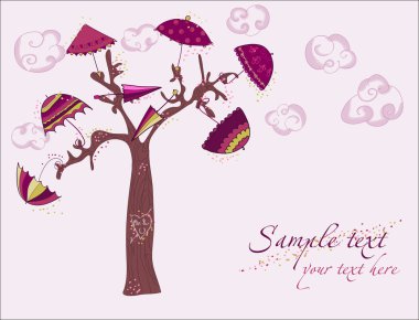 Love tree under umbrellas clipart