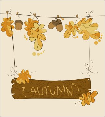 Autumn greeting card in vector with wooden sign clipart