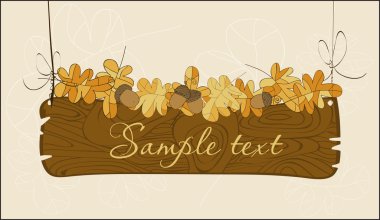 Wooden autumn banner in vector with acorn and leaves clipart